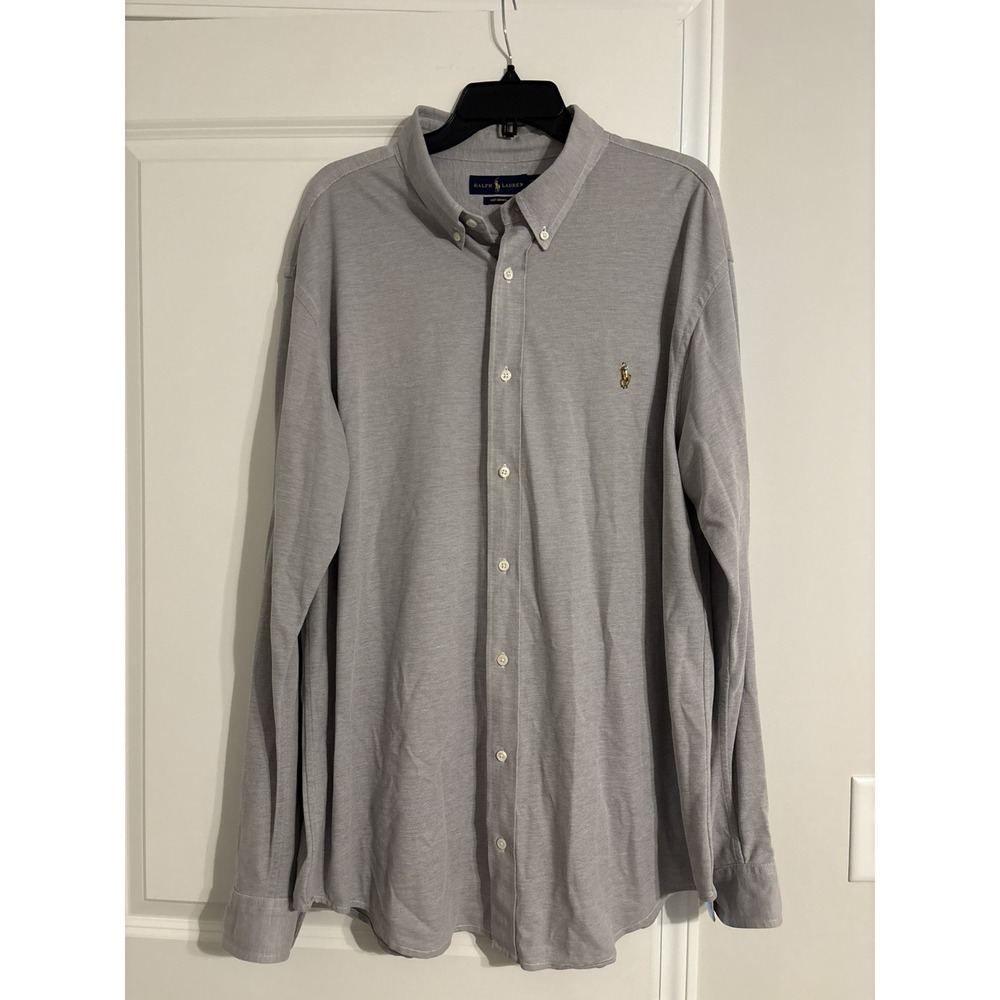 Ralph Lauren Classic Fit GraySolid Button-Down Button-Up Shirt Men's 2XLT